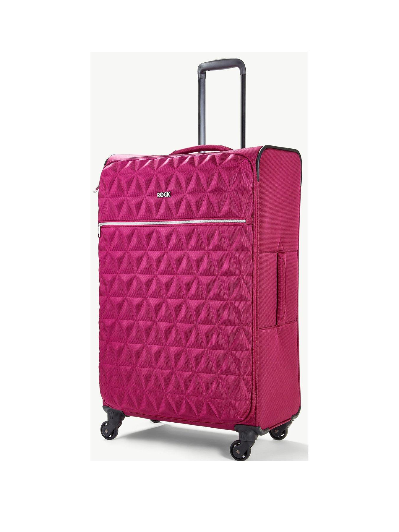 Image 1 of 6 of Rock Luggage Jewel 4 Wheel Soft Large Suitcase - Pink