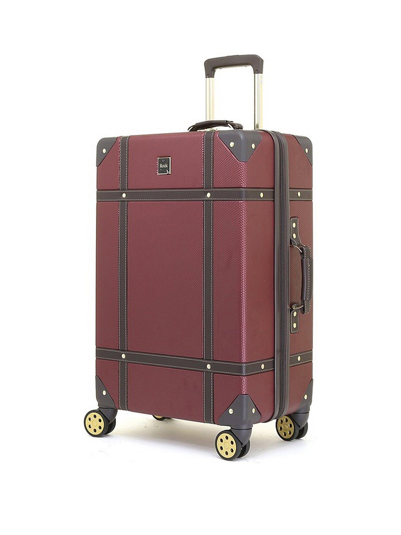Rock Luggage Vintage 8 Wheel Retro Style Hardshell Medium Suitcase - Burgundy