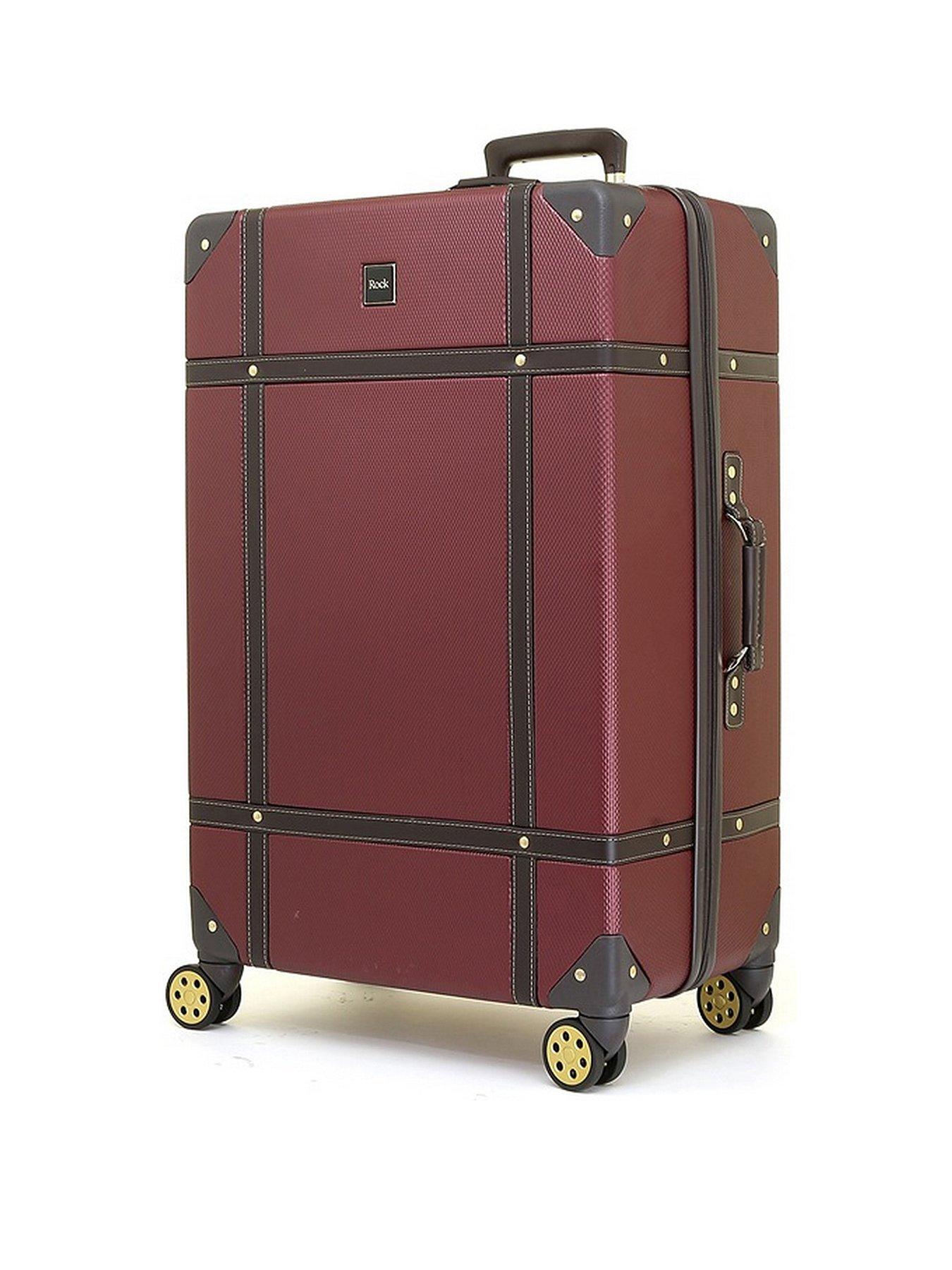 Rock Luggage Vintage 8 Wheel Retro Style Hardshell Large Suitcase - Burgundy