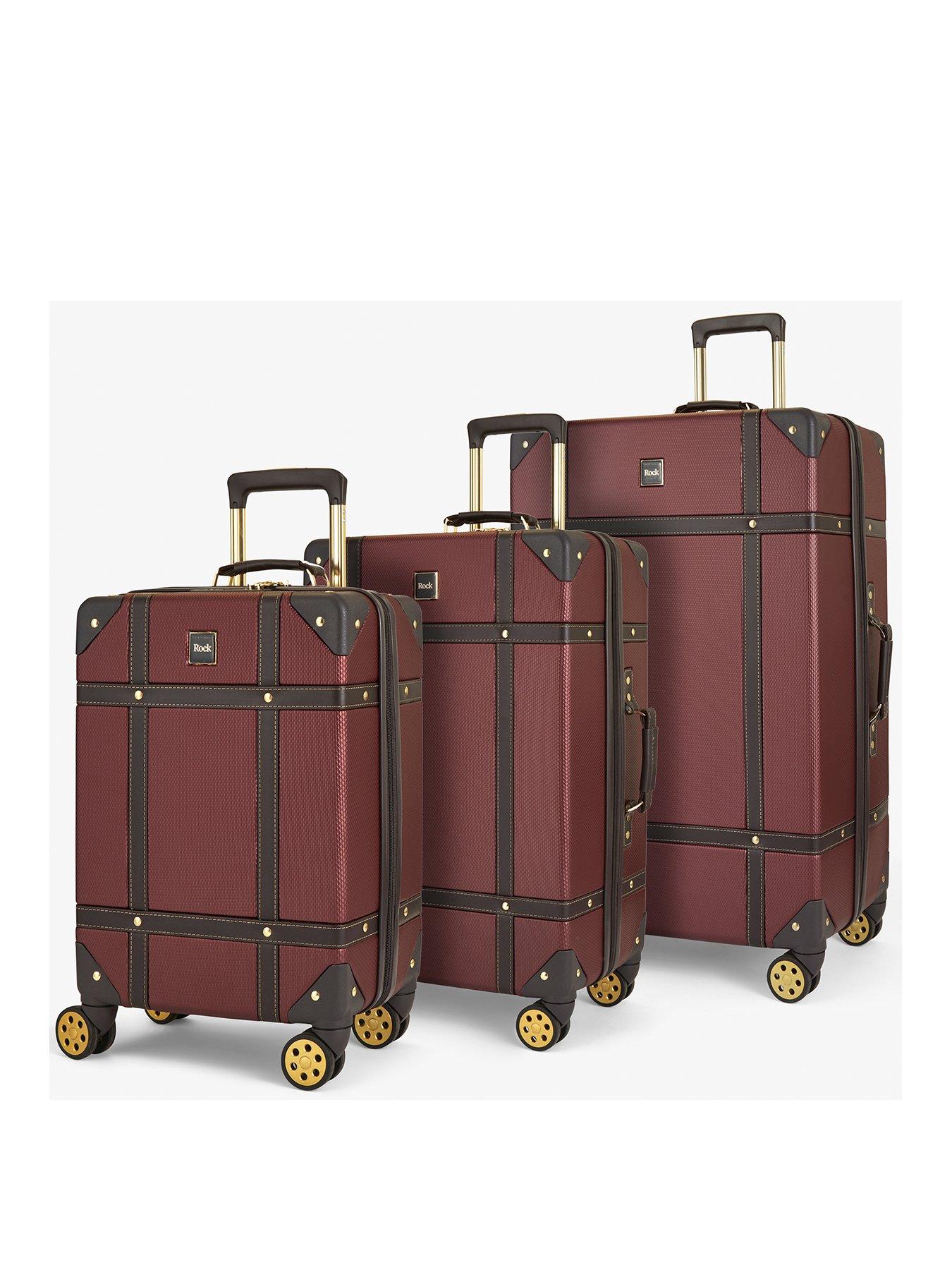 Rock Luggage Vintage 3 Piece Set Hardshell Retro Style 8 Wheel Spinner - Burgundy