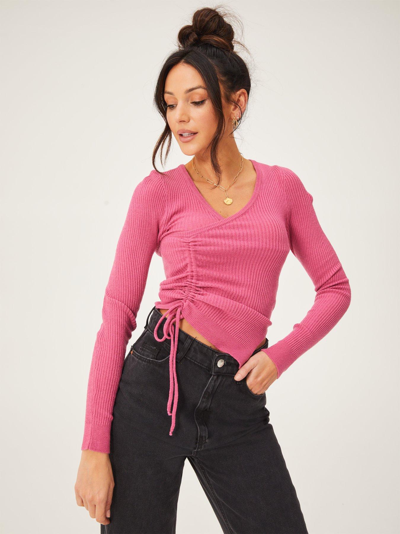 Michelle Keegan Ruched Detail Skinny Knit Pink Very Ireland