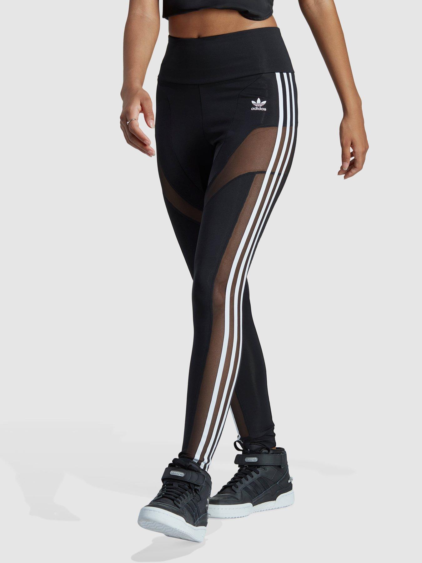 NWT ADIDAS BLACK 3 STRIPE HIGH RISE TIGHT W/MESH LEGGINGS SZ L #D245