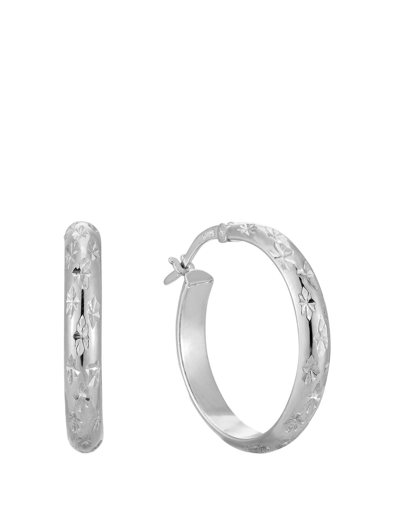 Image 1 of 4 of Seol + Gold Sterling Silver Diamond Cut Star Patterned Creole Hoop Earrings