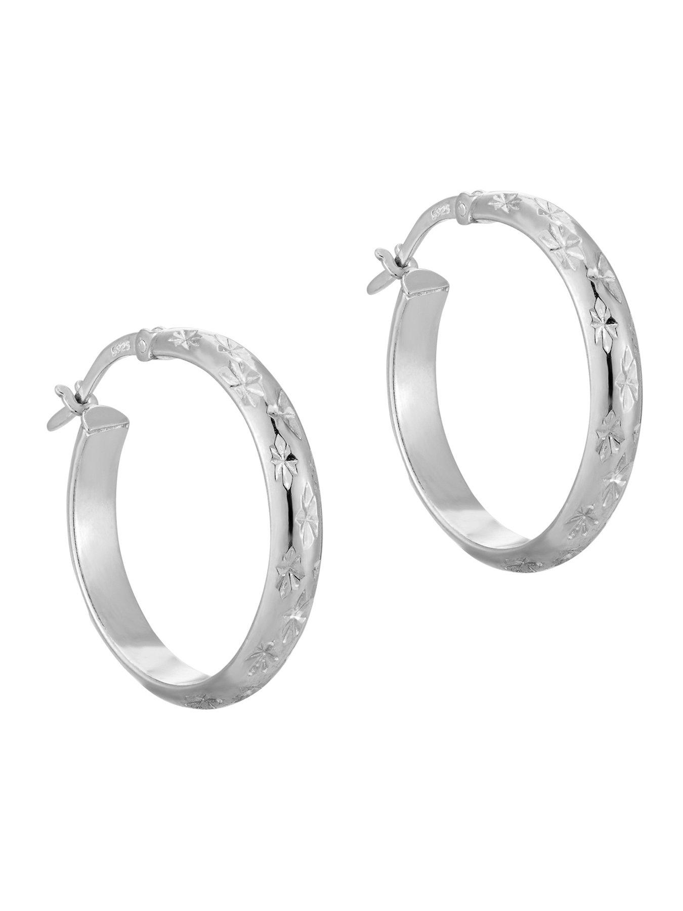 Image 3 of 4 of Seol + Gold Sterling Silver Diamond Cut Star Patterned Creole Hoop Earrings