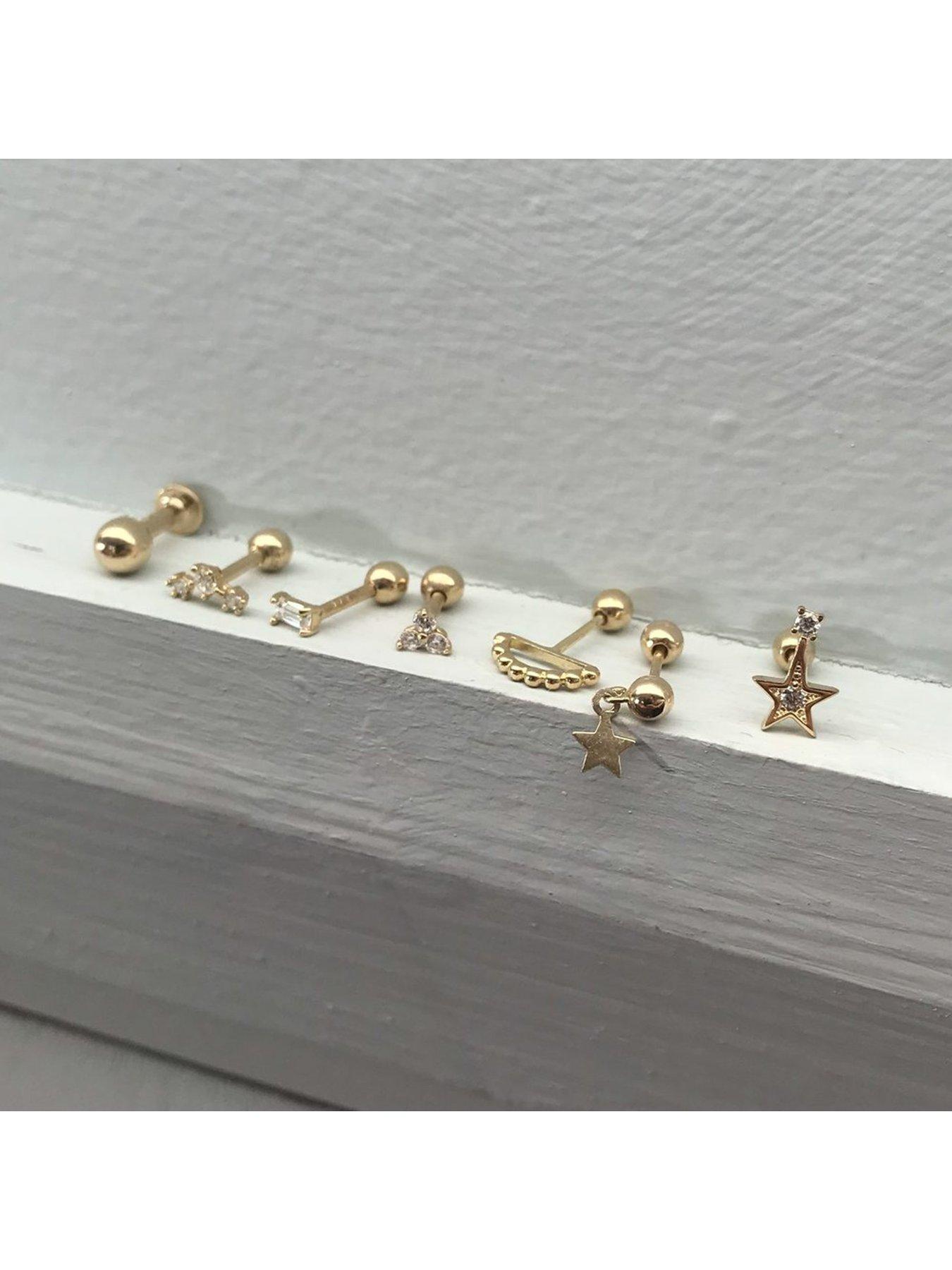 Image 2 of 4 of Seol + Gold 18ct Gold Plated Sterling Silver Cubic Zirconia Constellation Screw Stud