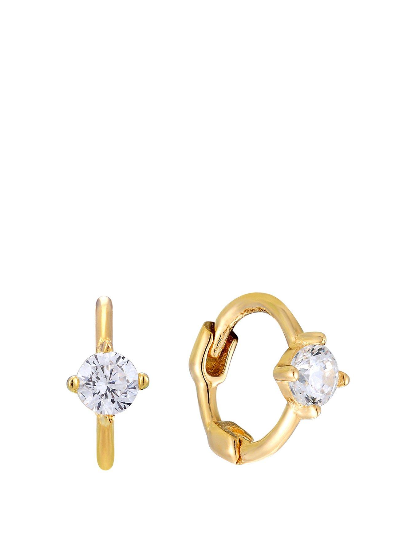 Seol + Gold 18ct Gold Plated Sterling Silver Tiny Cubic Zirconia Huggie Hoop Earrings
