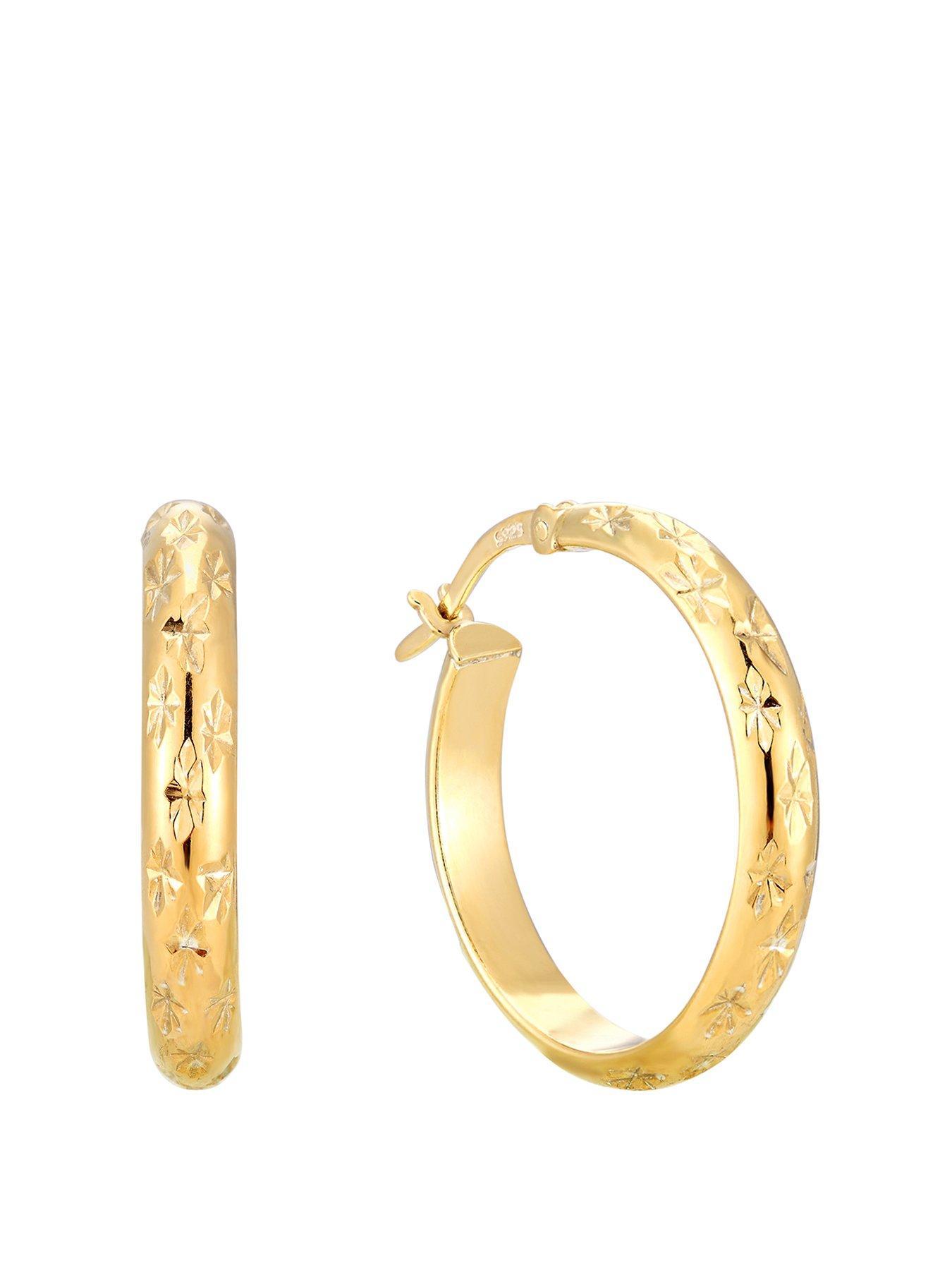 Seol + Gold 18ct Gold Plated Sterling Silver Diamond Cut Star Patterned Creole Hoop Earrings