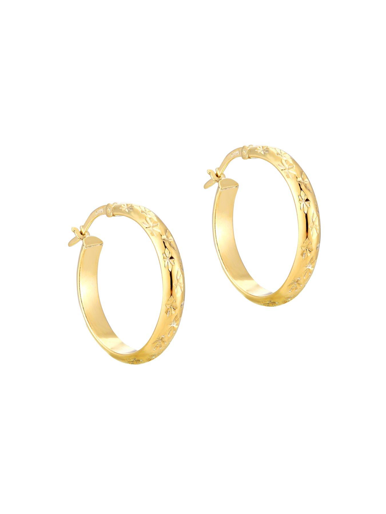 Image 3 of 4 of Seol + Gold 18ct Gold Plated Sterling Silver Diamond Cut Star Patterned Creole Hoop Earrings