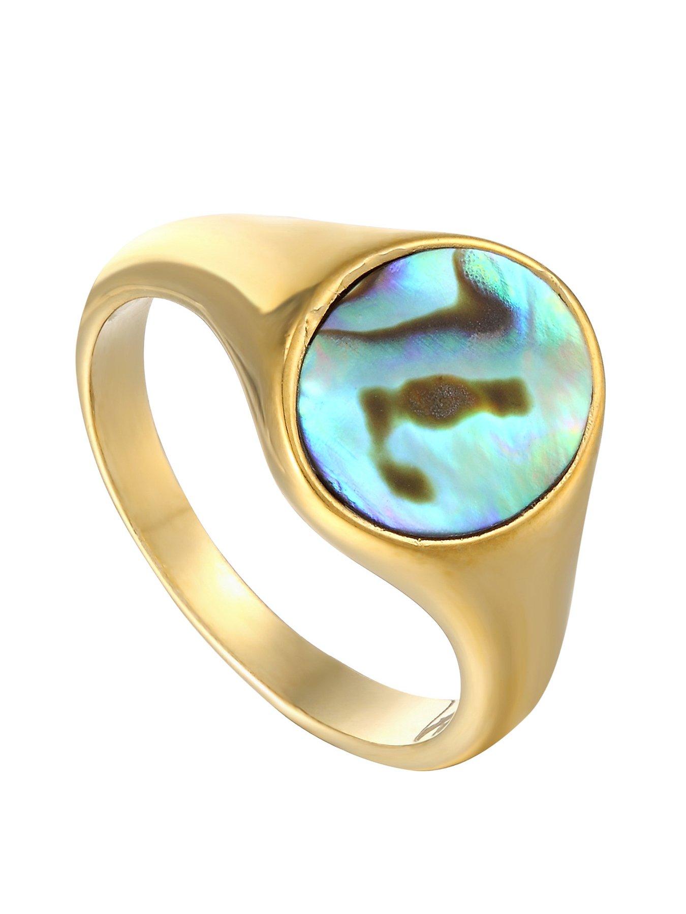 Seol + Gold 18ct Gold Plated Sterling Silver Abalone Shell Signet Ring
