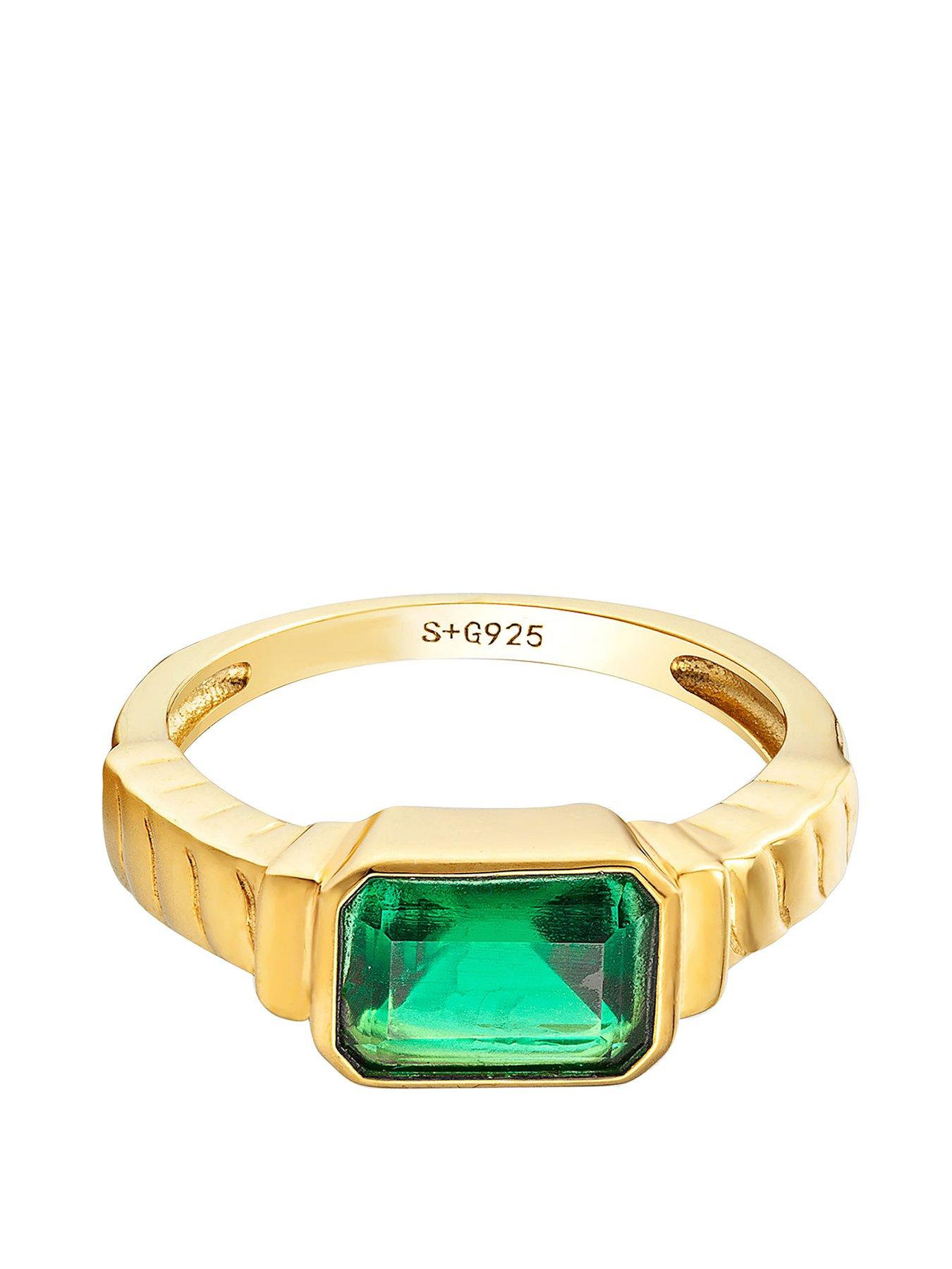 Image of Seol + Gold 18ct Gold Plated Sterling Silver Emerald Cubic Zirconia Baguette Ring