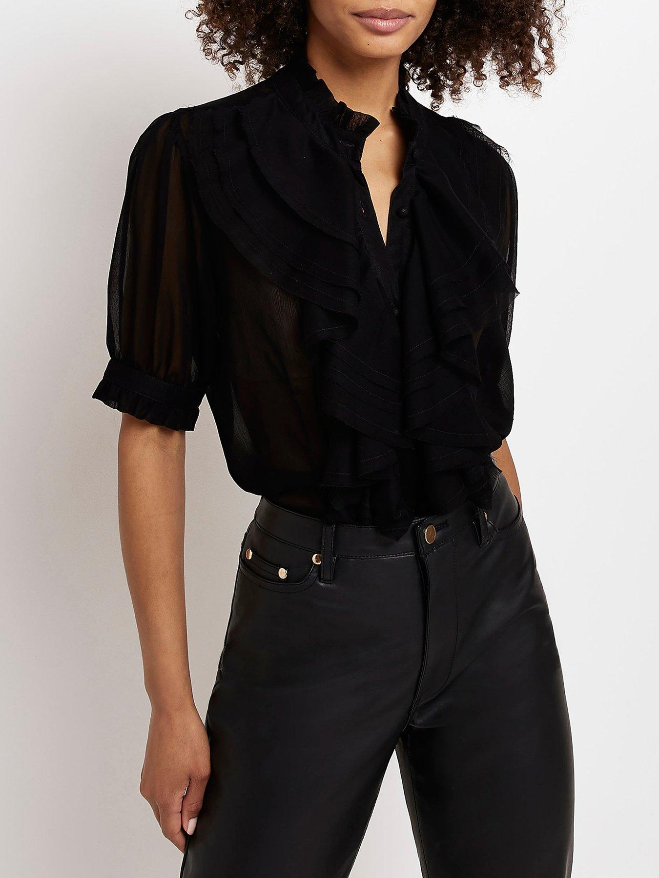 black ruffle blouse