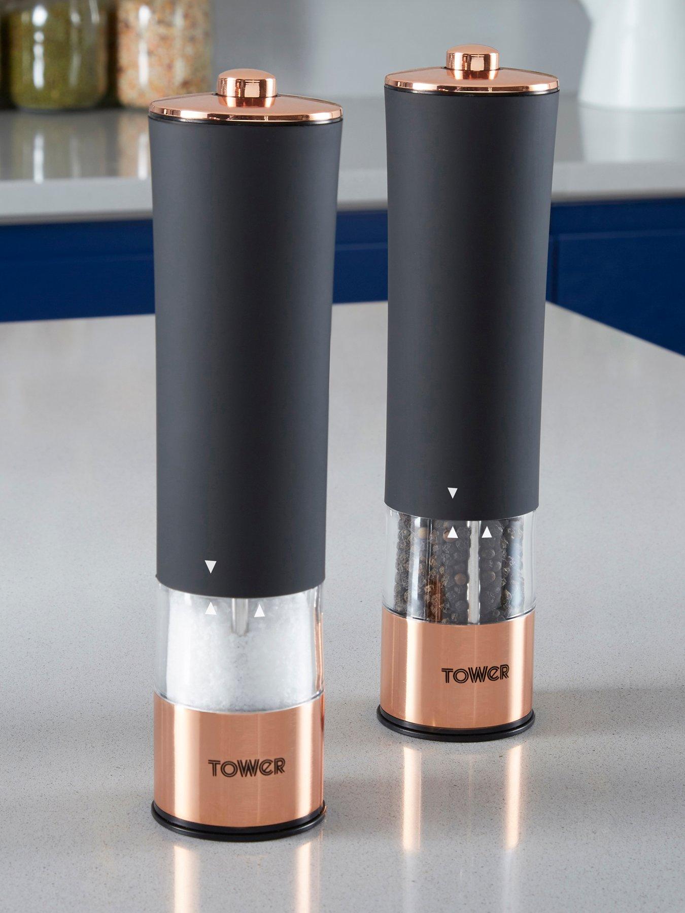 Tower Rose Gold Electric Salt And Pepper Mill Black