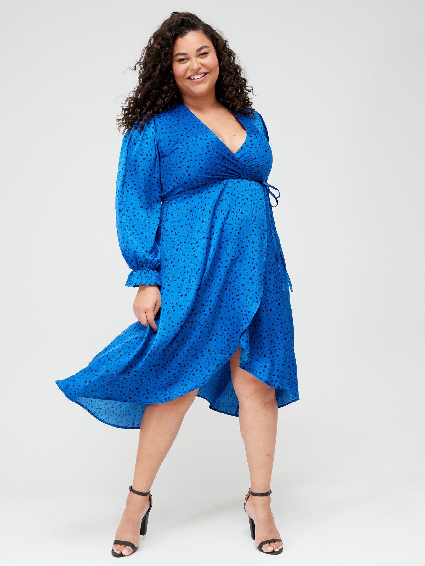 Print Wrap Midi Dress Cobalt Blue