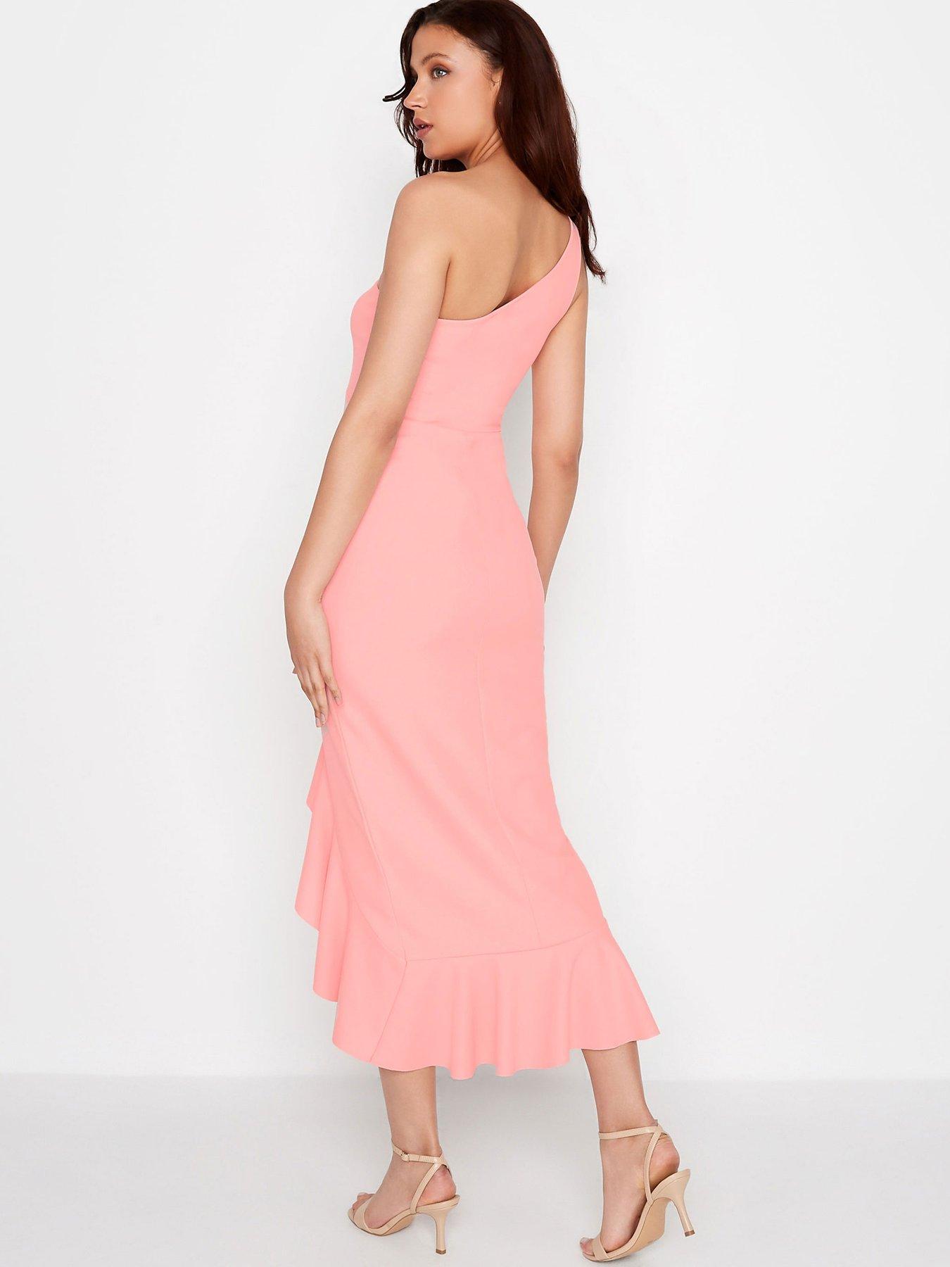 long-tall-sally-coral-one-shoulder-frill-dressstillFront