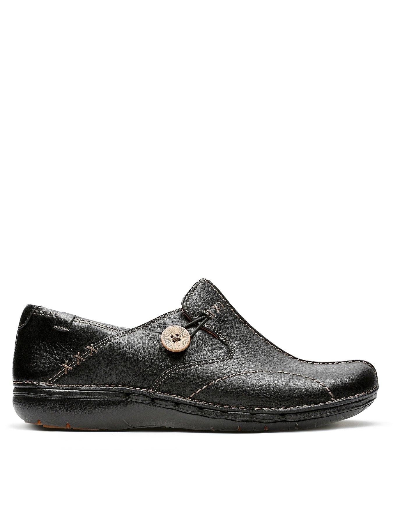 Clarks Un-Loop Leather Flat Shoes - Black