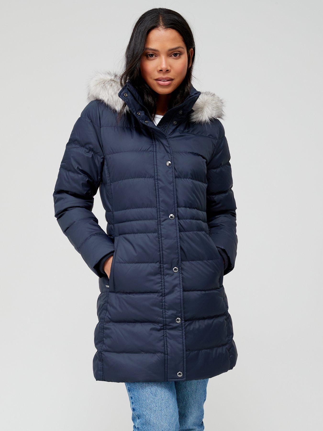 End Indflydelse Symphony Tommy Hilfiger Tyra Down Coat With Faux Fur - Blue | Very Ireland