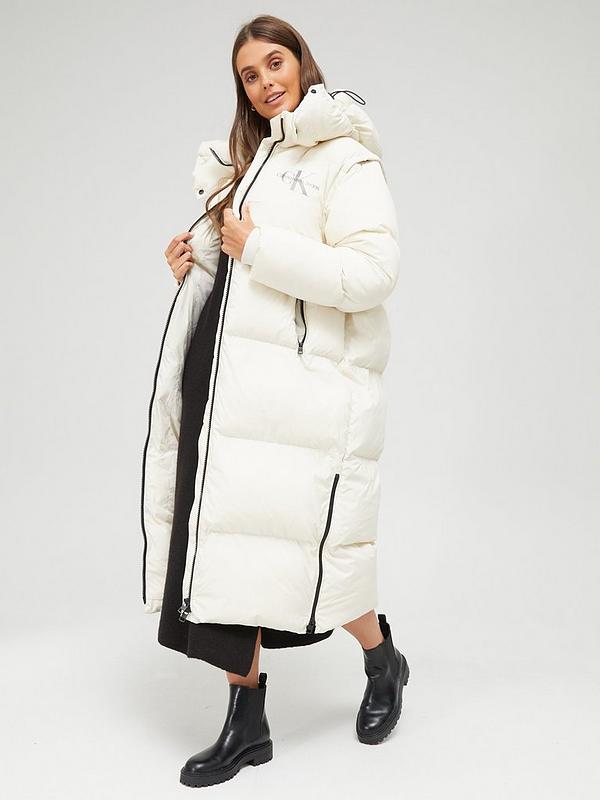 Calvin Klein Jeans Removable Sleeves Long Padded Coat - Off White | Very  Ireland