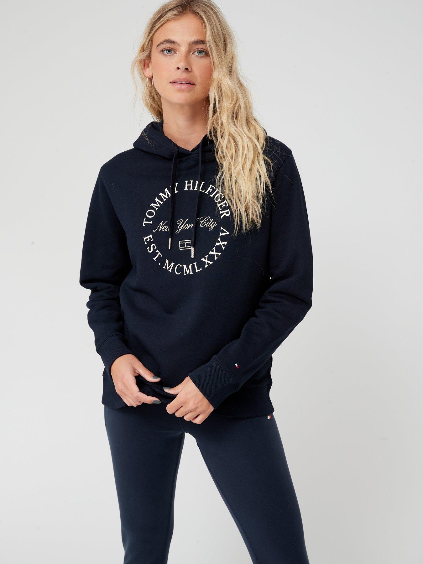 Tommy Hilfiger Regular Fit Round Metallic Logo Hoodie Blue