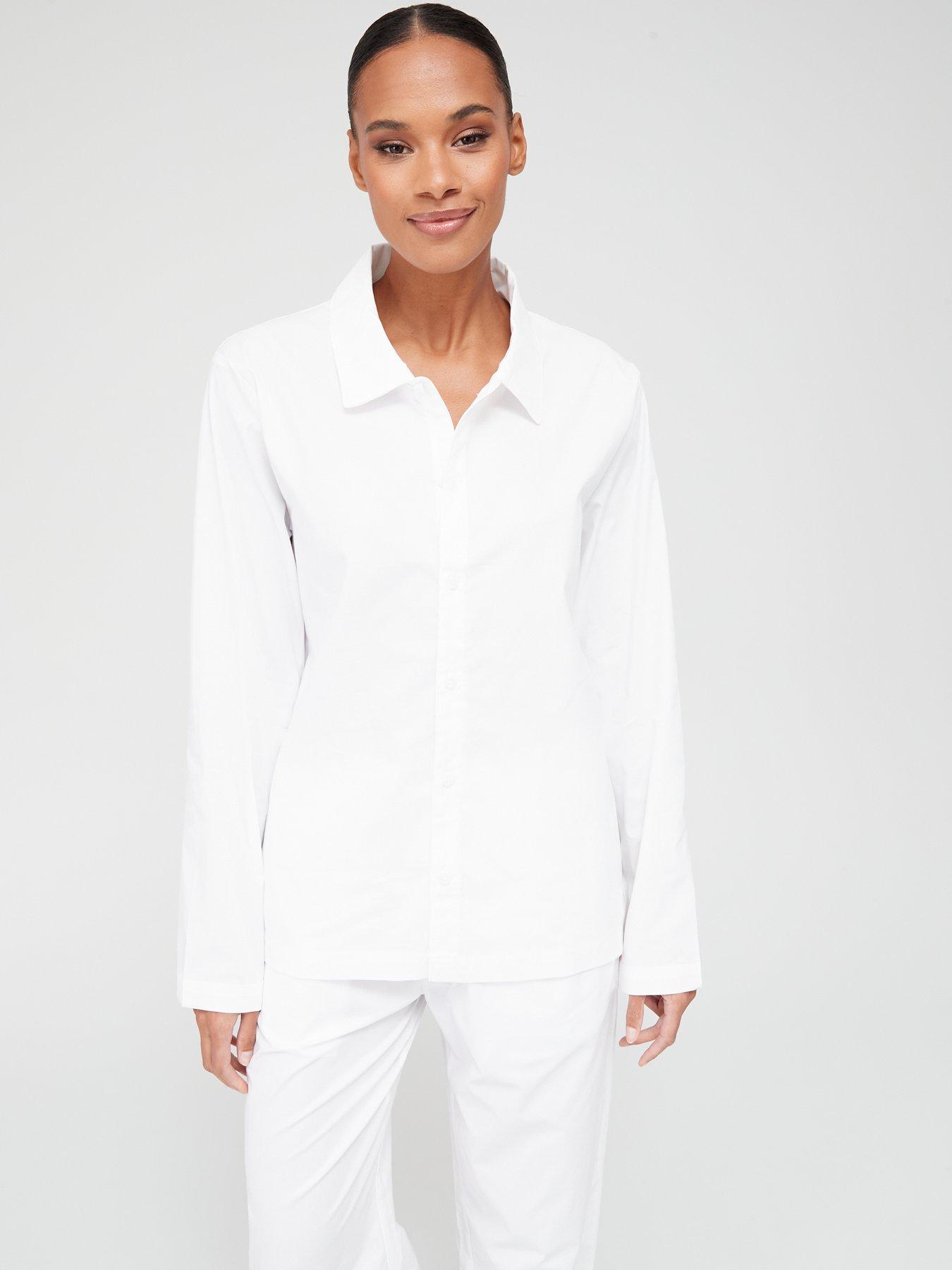 Calvin Klein Pure Cotton Button Down Sleep Shirt White Very