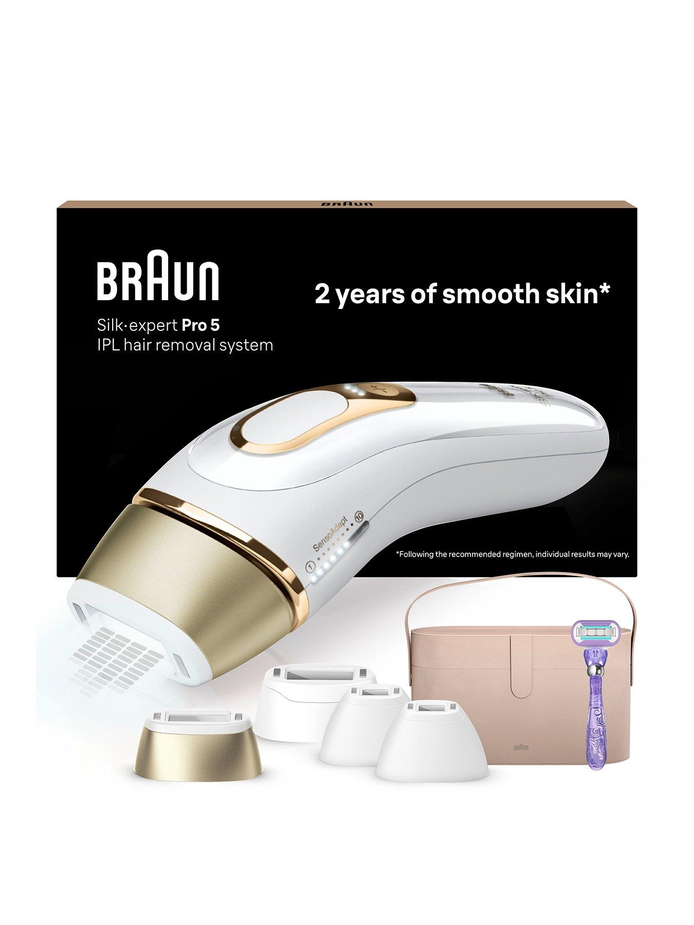 Braun IPL Silk-Expert Pro 5, At Home Hair Removal Device with Pouch PL5347 - White/Gold