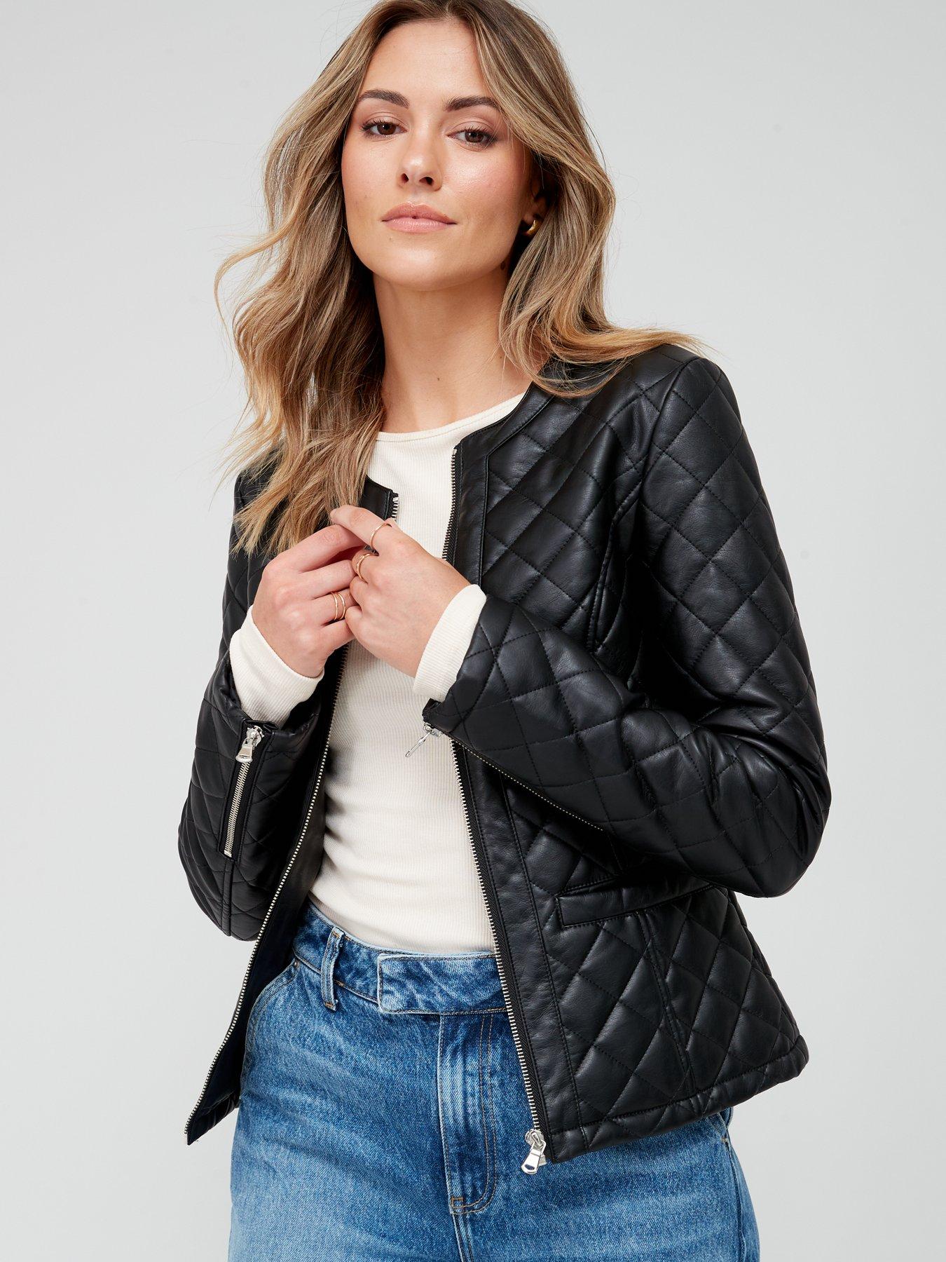 V by Very Quilted PU Jacket Black Very Ireland