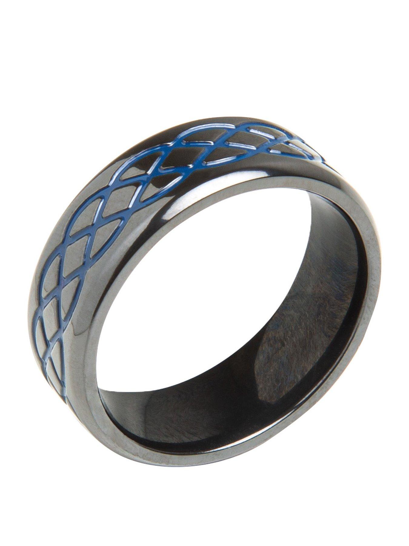 the-love-collection-gents-black-zirconium-ring-with-blue-enamel-detail