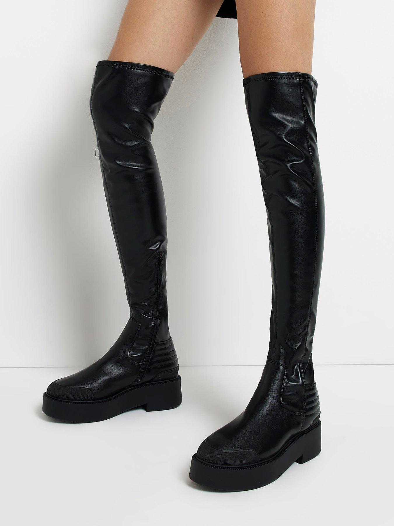 Stretch Knee High Boot Black