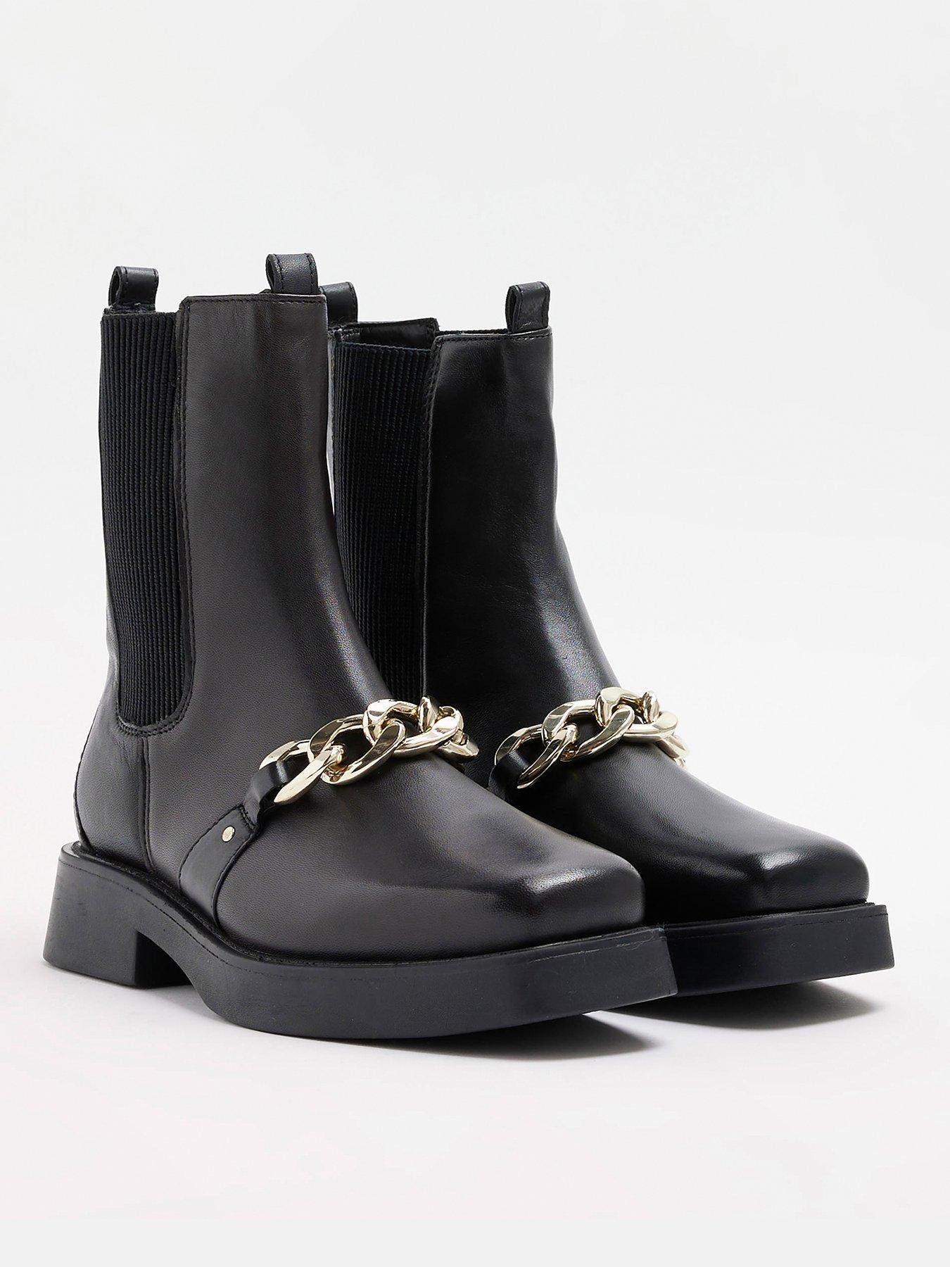 River Island Black Leather Chain Detail Chelsea Boots Black Very Ireland