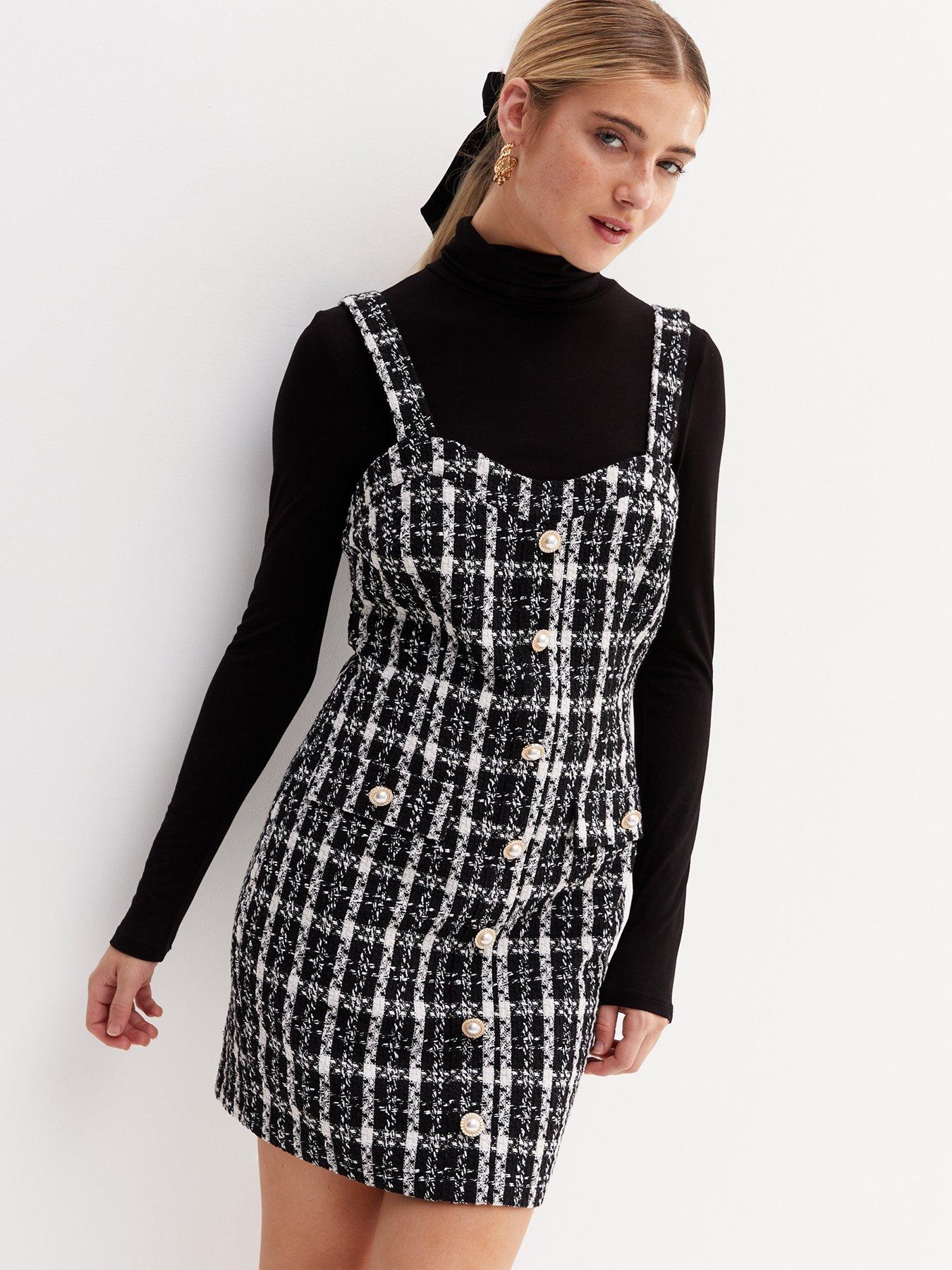 Check button pinafore sales dress