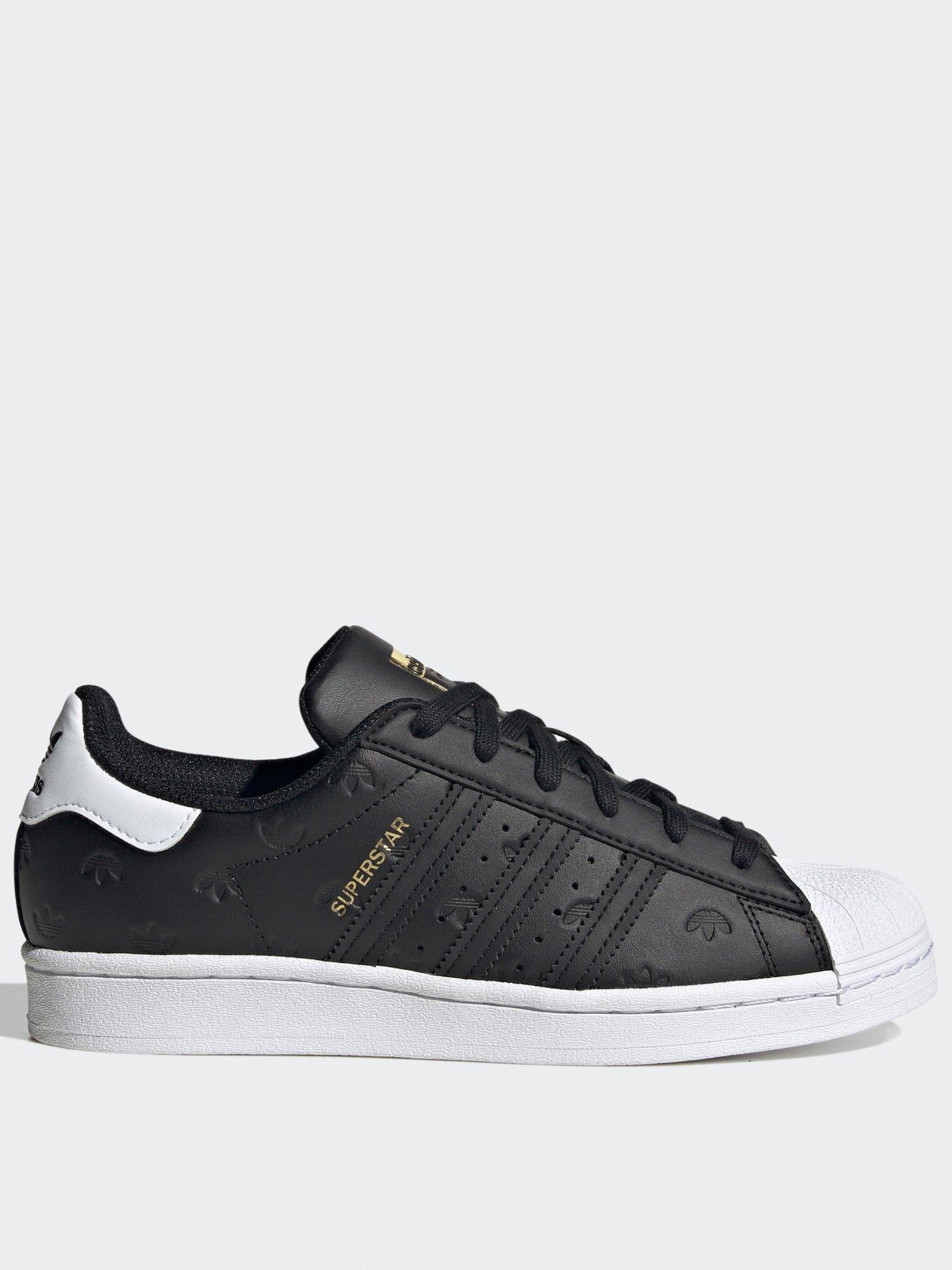 Adidas superstar black and clearance white trainers