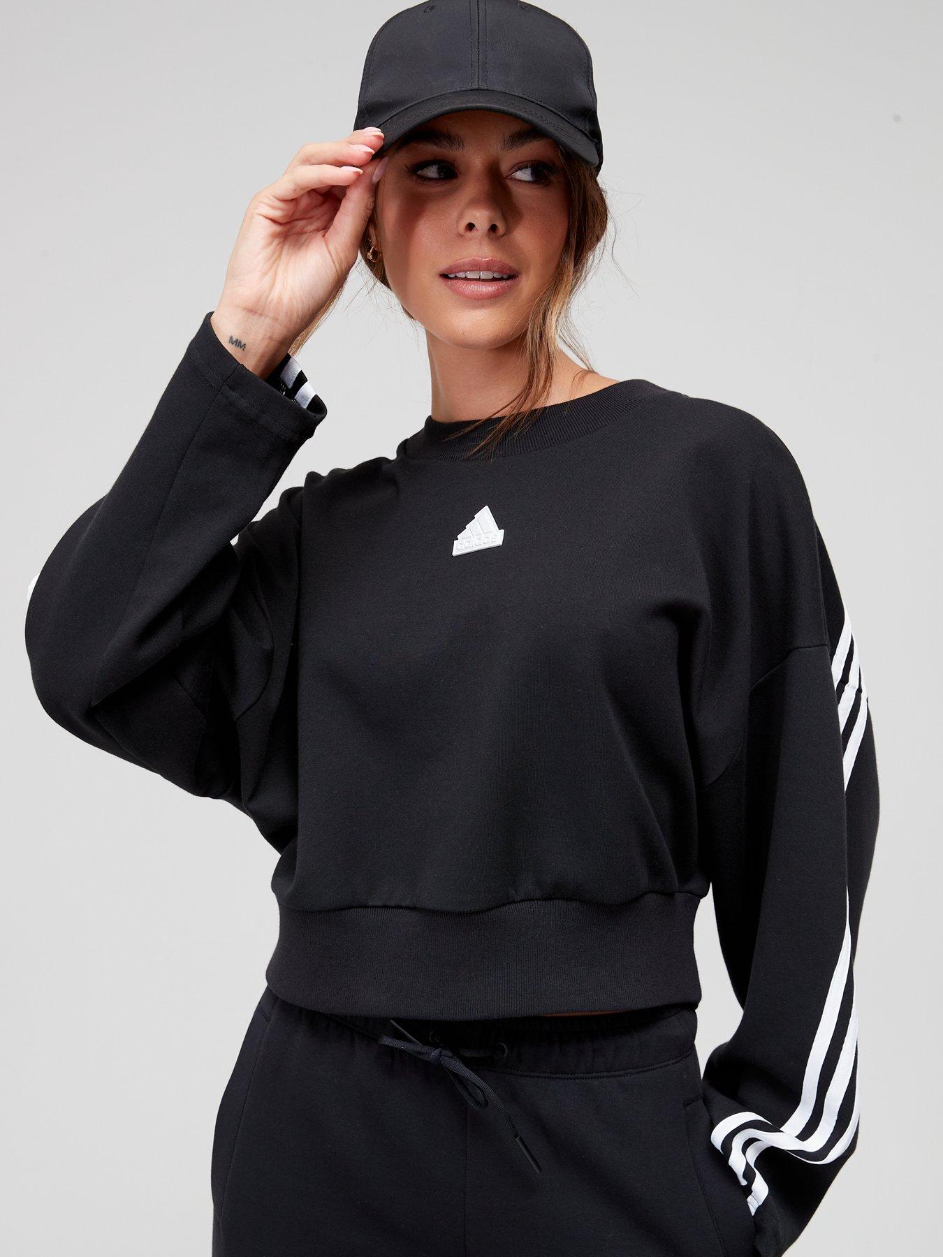 Adidas black 3 stripe hot sale sweatshirt