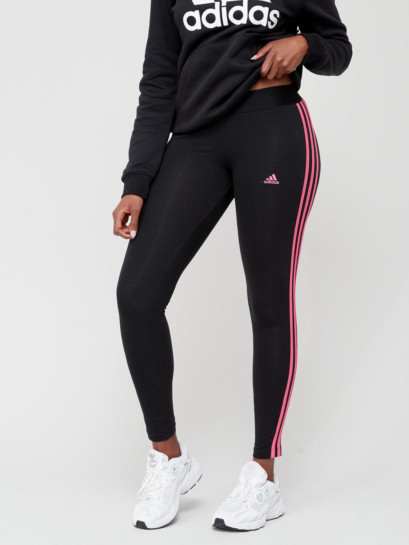 Womens 3 Stripe Leggings - Black/Pink