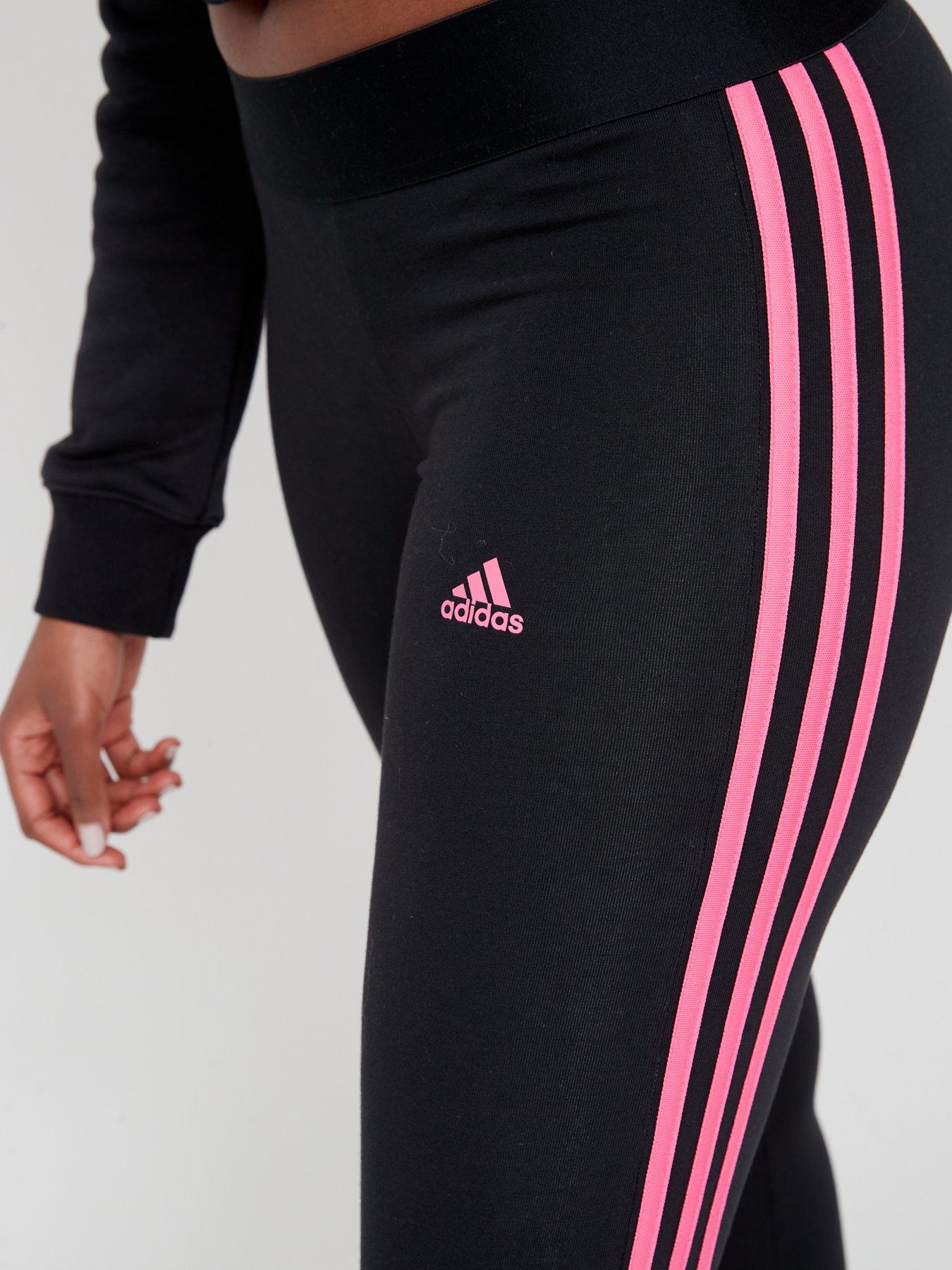Shiny Adidas Liquid Leggings Black & Pink Close Up Side