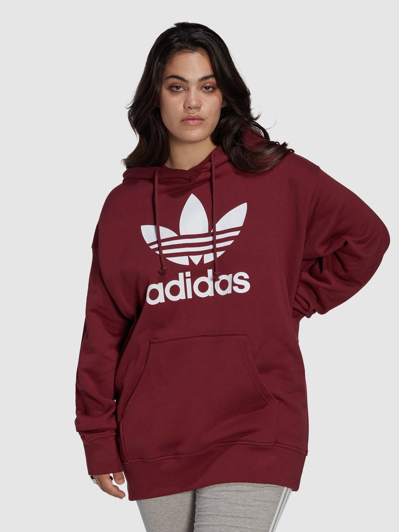adidas Originals Trefoil Adicolor Sweatshirt Hoodie - Plus Size - Red/Pink  | Very Ireland