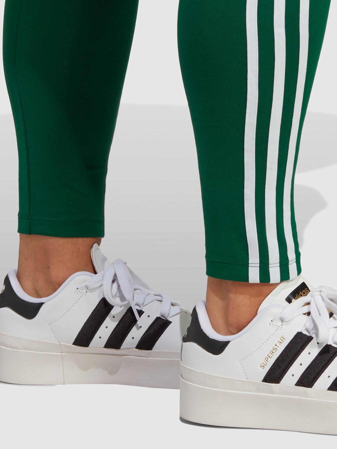 adidas Originals adicolor three stripe trefoil legging in green