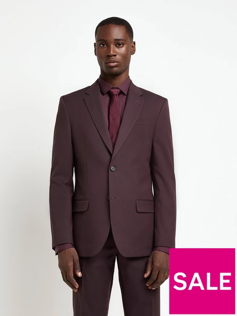 prod1092054416: Skinny Twill Suit Jacket - Dark Red