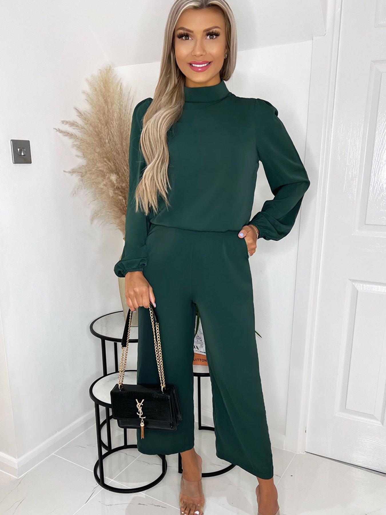 Green high cheap neck jumpsuit