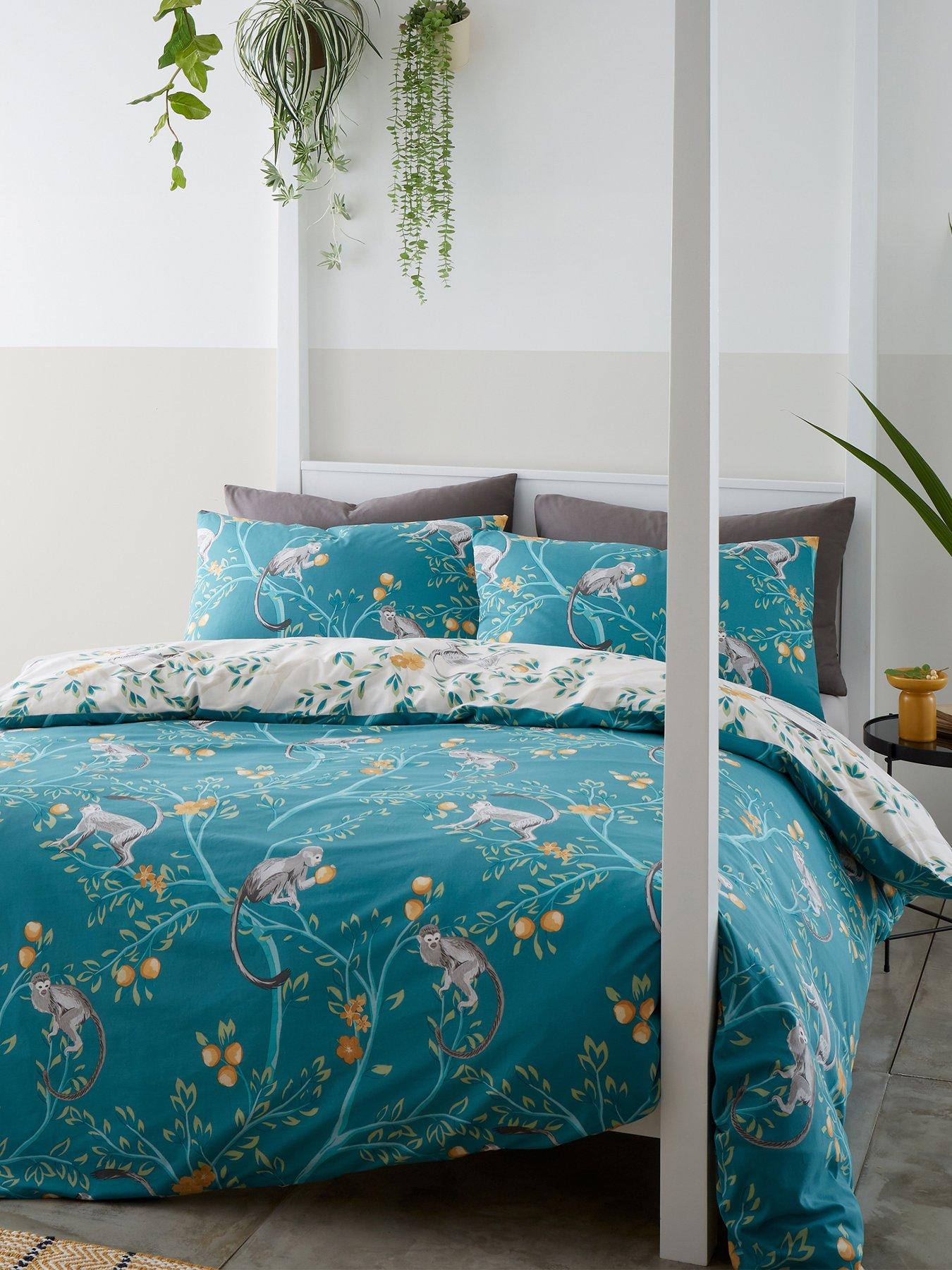 charm floral teal reversible duvet cover and pillowcase set