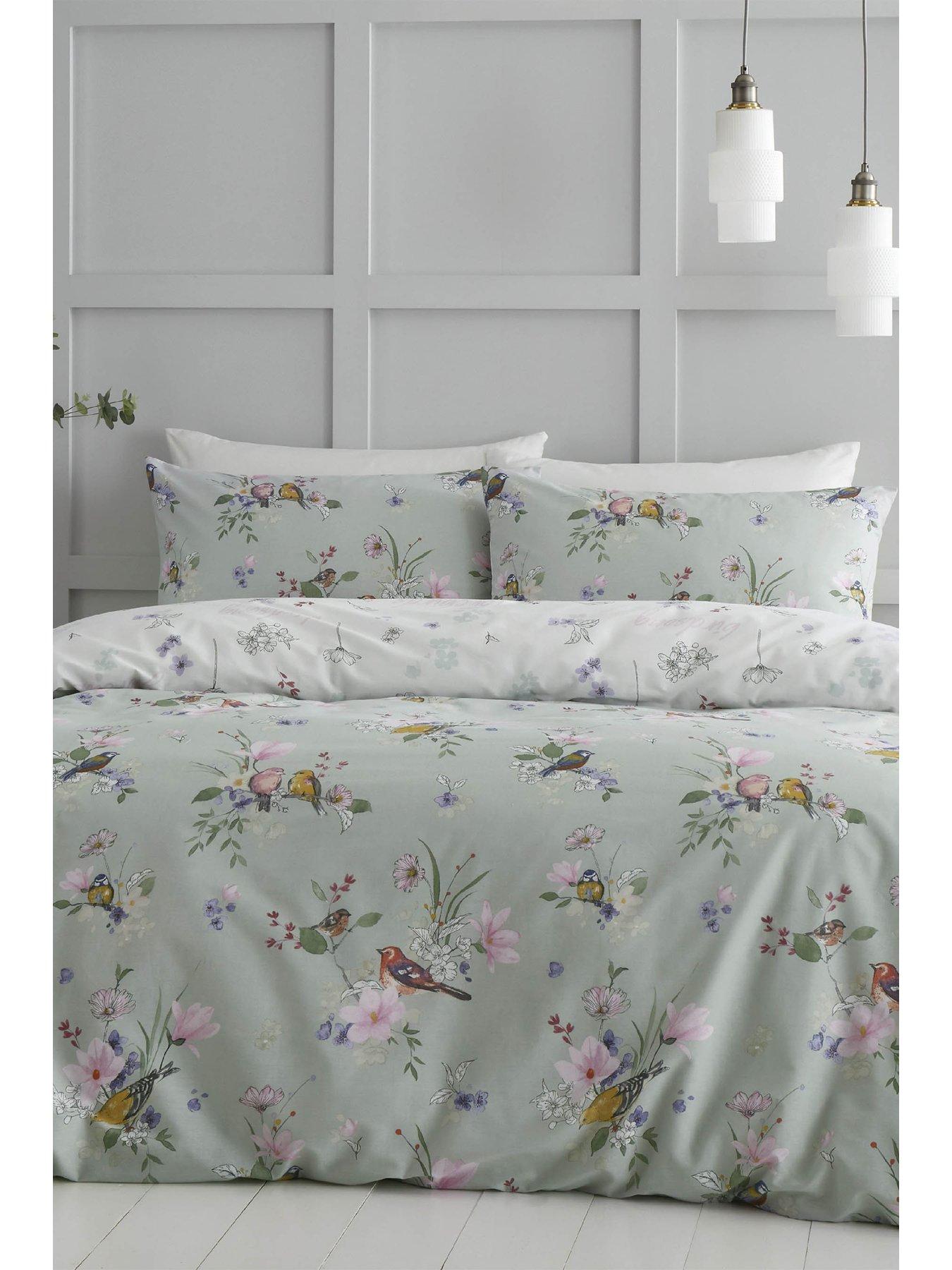 Image 1 of 6 of Catherine Lansfield Catherine Lansfield Songbird Reversible Duvet Cover Set Sage Green - Db