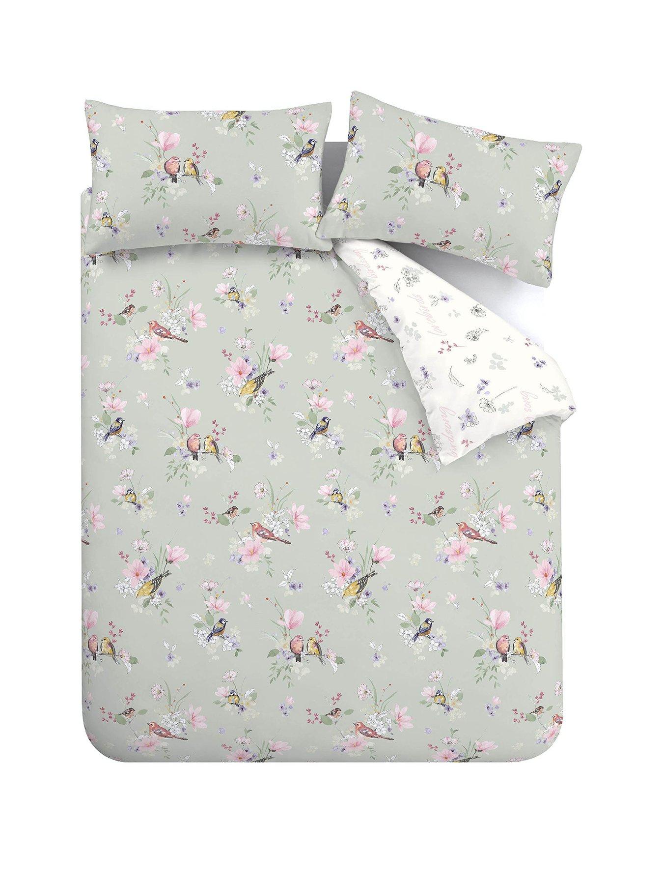 Image 2 of 6 of Catherine Lansfield Catherine Lansfield Songbird Reversible Duvet Cover Set Sage Green - Db