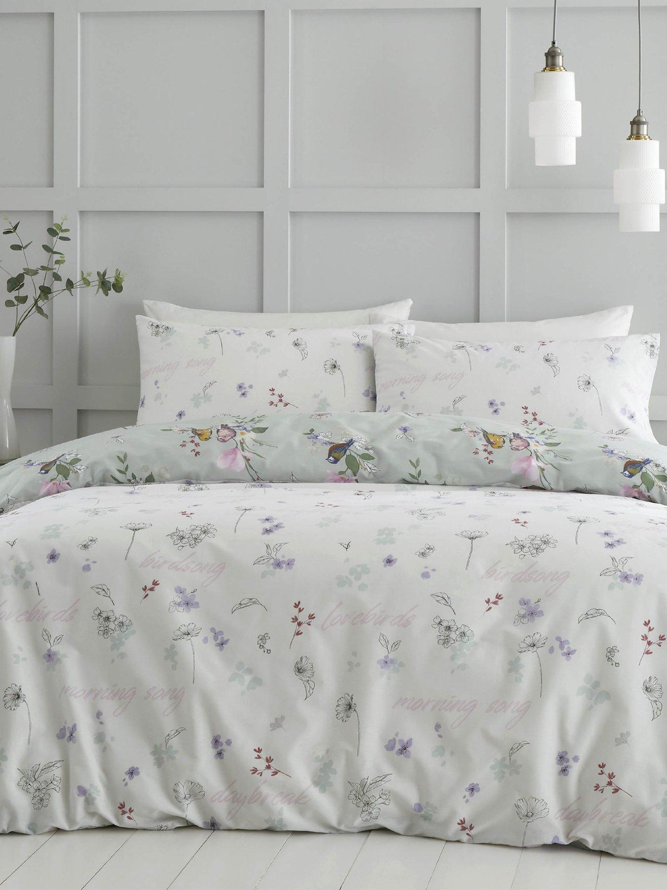 Image 3 of 6 of Catherine Lansfield Catherine Lansfield Songbird Reversible Duvet Cover Set Sage Green - Db
