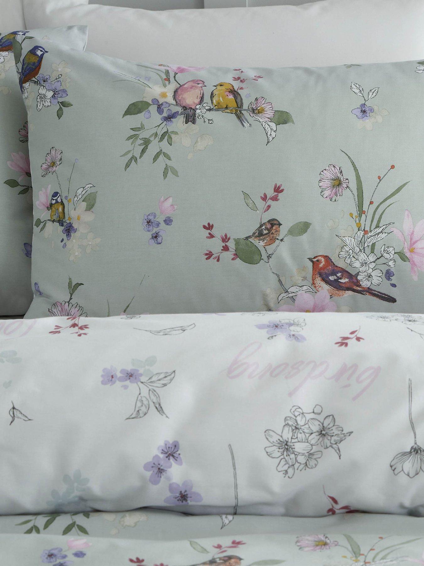 Image 4 of 6 of Catherine Lansfield Catherine Lansfield Songbird Reversible Duvet Cover Set Sage Green - Db