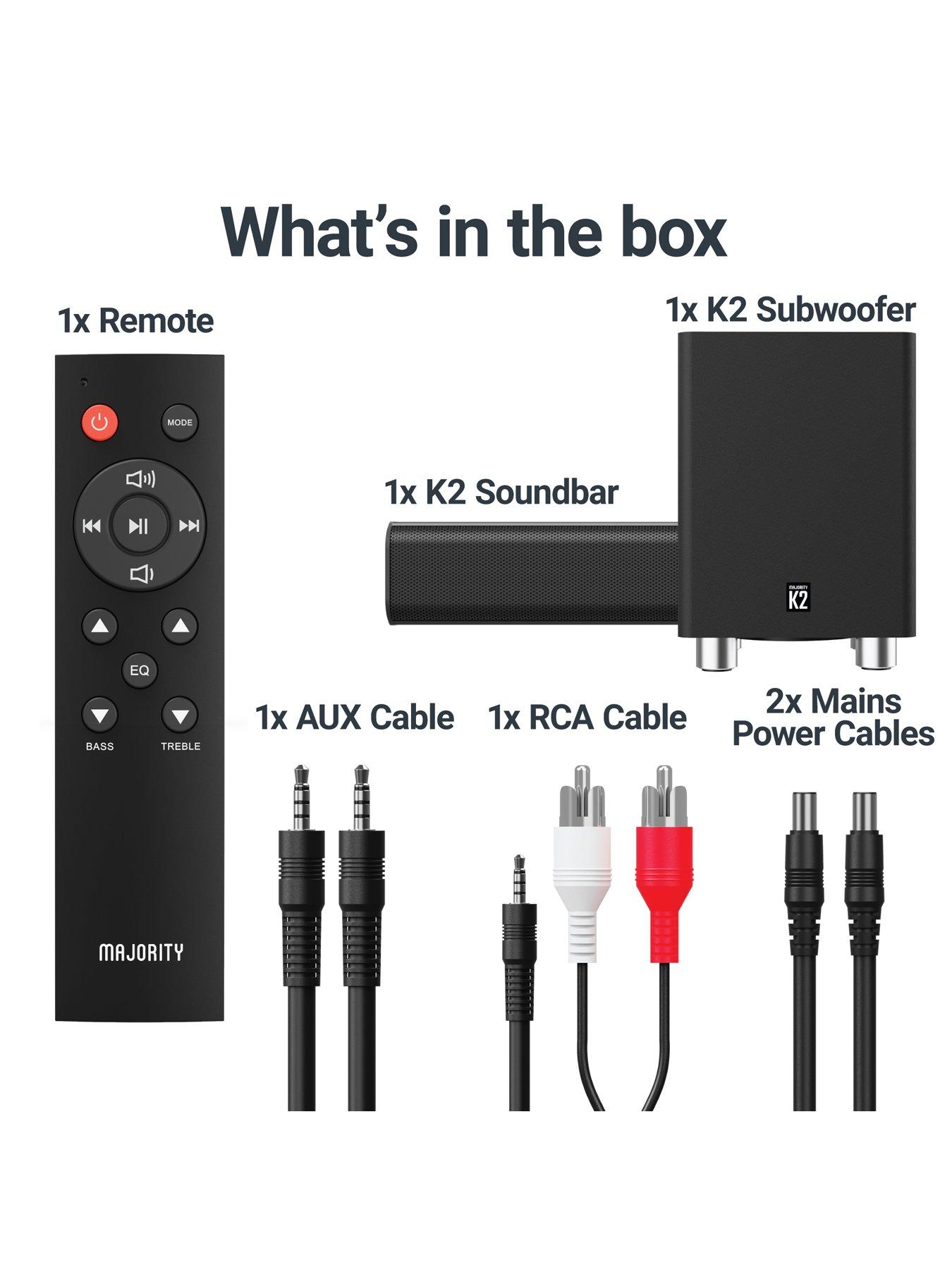 Image 6 of 7 of Majority Majority K2 150W Soundbar with Wireless Sub (ARC HDMI/Bluetooth/AUX/Optical) - Black