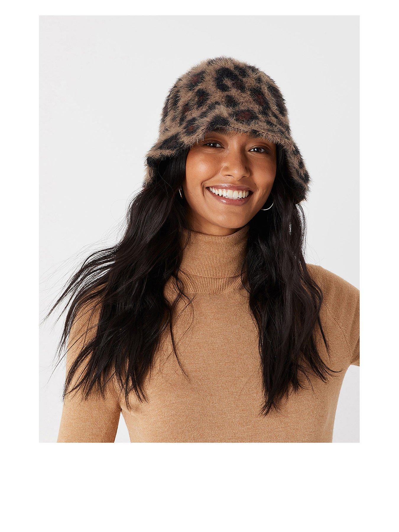 Leopard fluffy cheap bucket hat