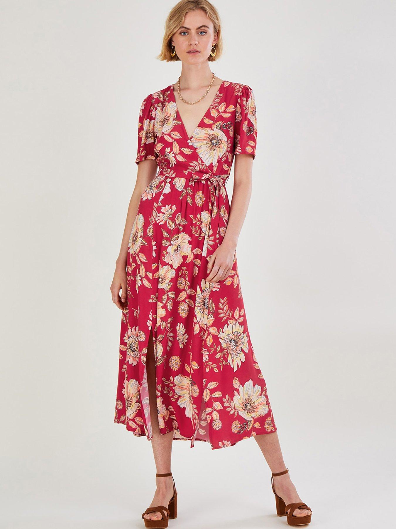 monsoon pink floral wrap dress