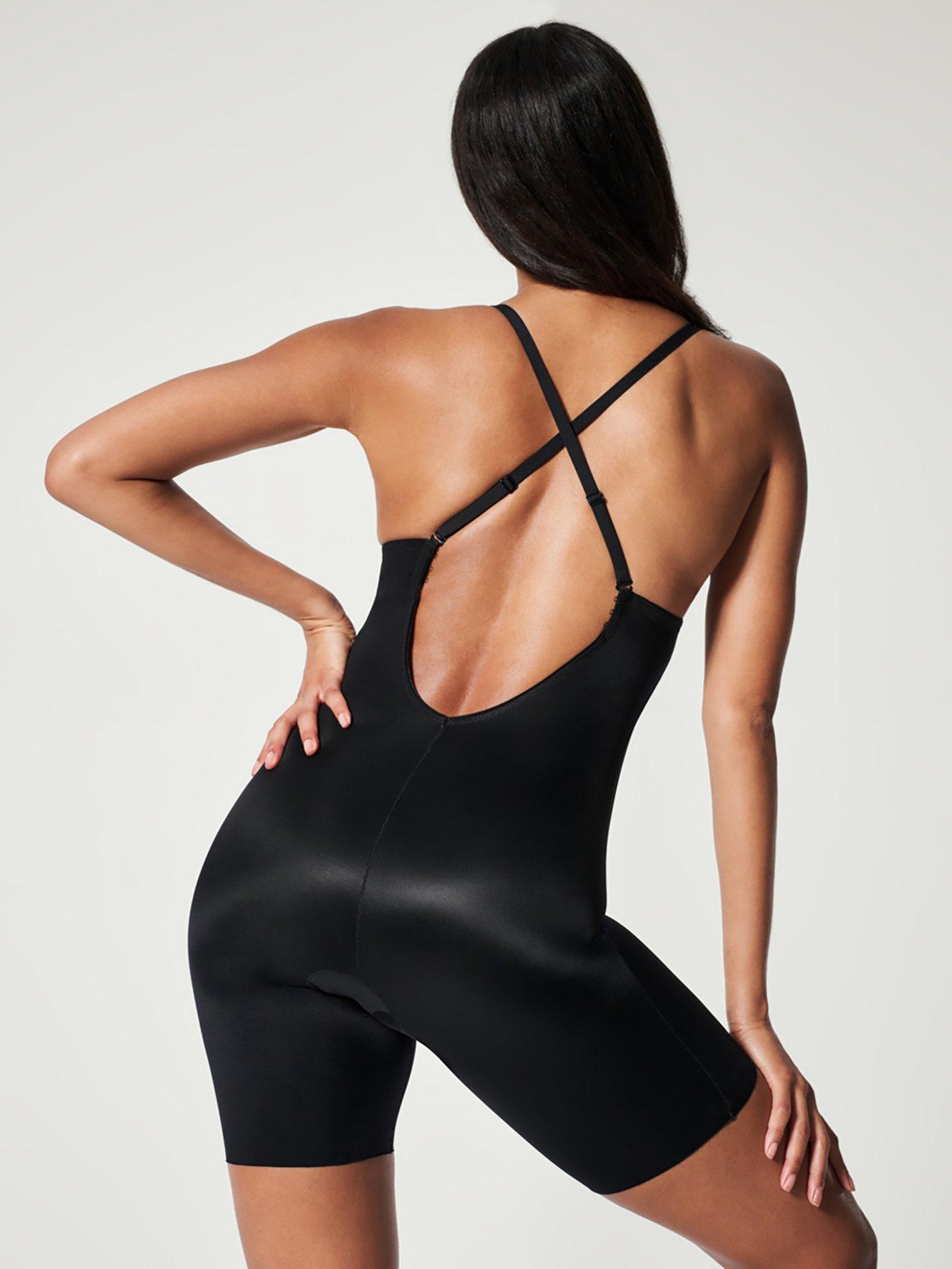 Image 6 of 6 of Spanx Spanx Medium Control Plunge Low Back Mid Thigh Bodysuit - Black