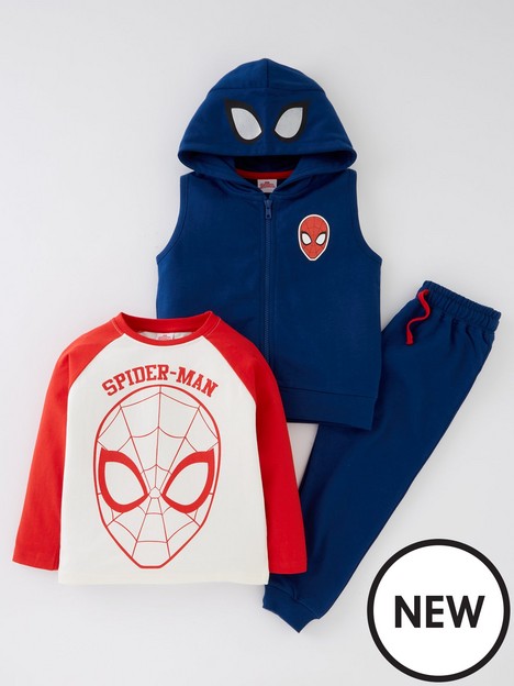 spiderman-spiderman-three-piece-gilet-t-shirt-and-jogger-set-navy