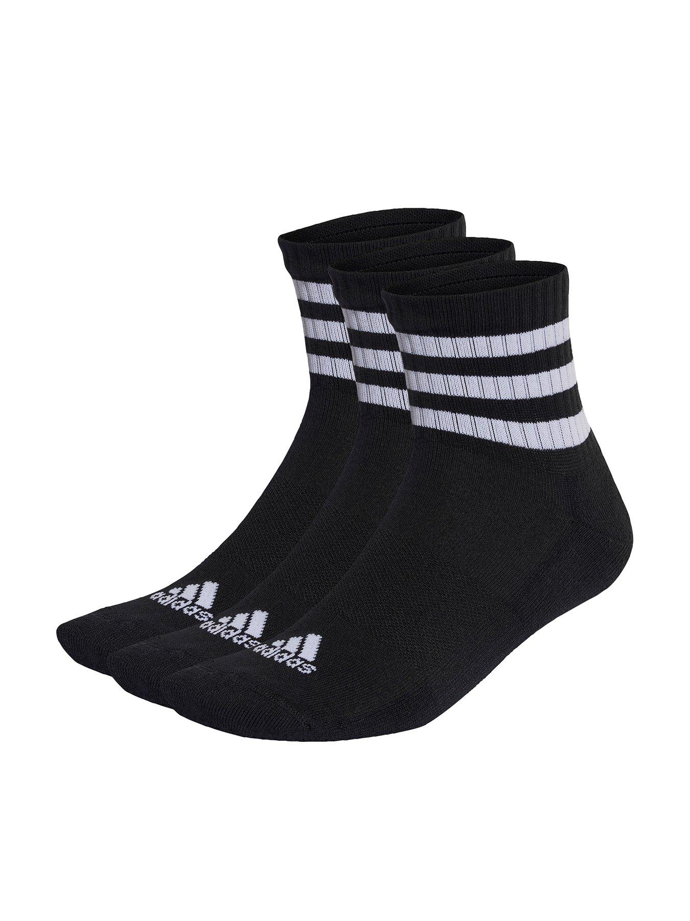 adidas Sportswear Unisex 3 Pack Cushioned 3 Stripe Mid Socks - Black