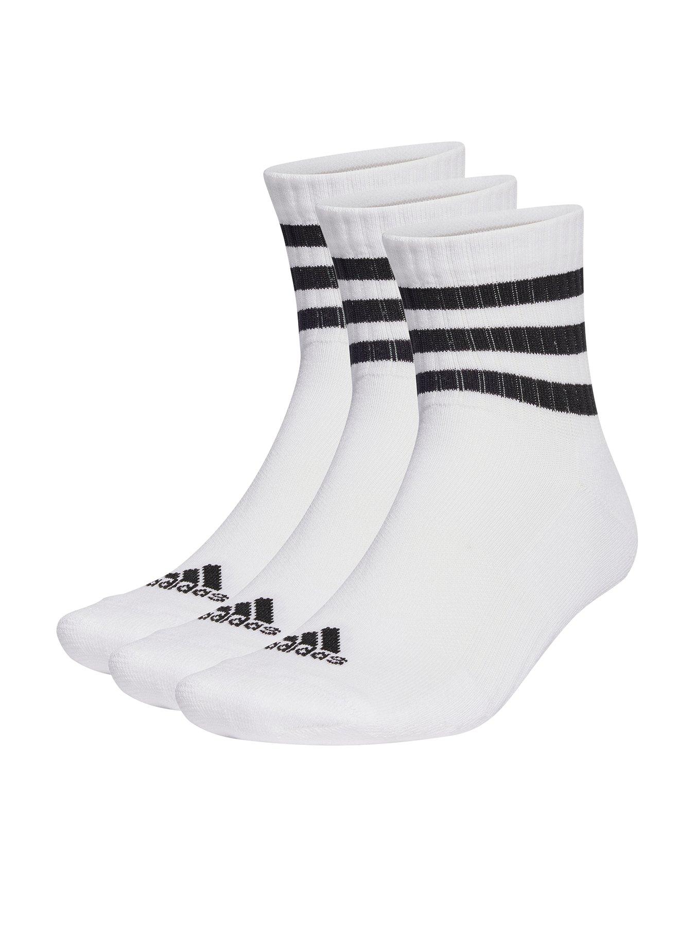 adidas Sportswear Unisex 3 Pack Cushioned 3 Stripe Mid Socks - White