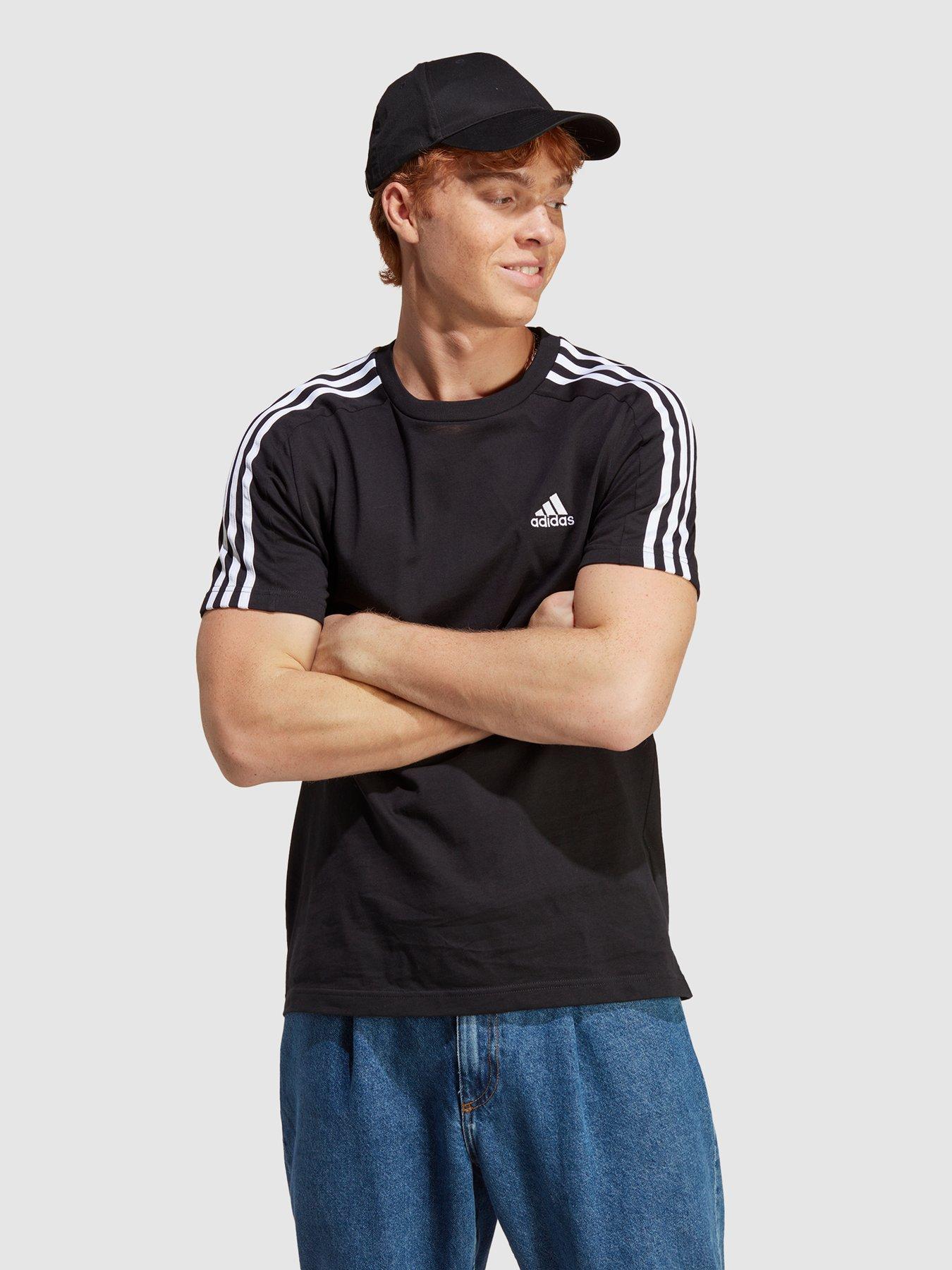Image 1 of 4 of adidas Sportswear Mens Essentials 3 Stripe Short Sleeve T-Shirt - Black/White